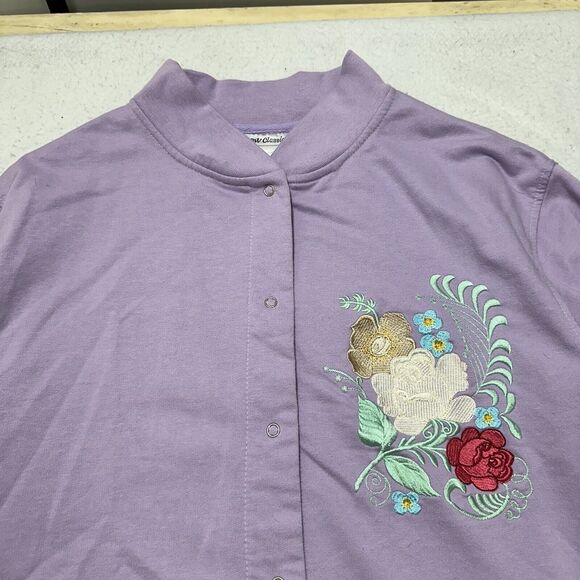 CW Classics Women's Large Snap Button Grandma Cardigan Sweater Lavender Floral - Picture 2 of 11